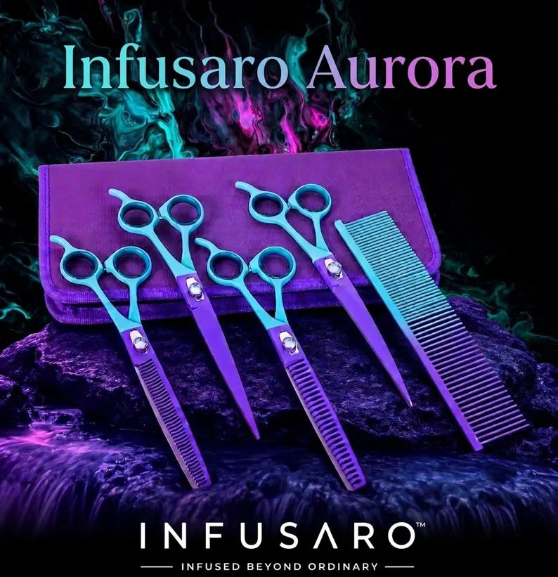 Infusaro Aurora - 4 Dog Grooming Scissors and Shears Set, Professional Pet Salon Grooming Accessories