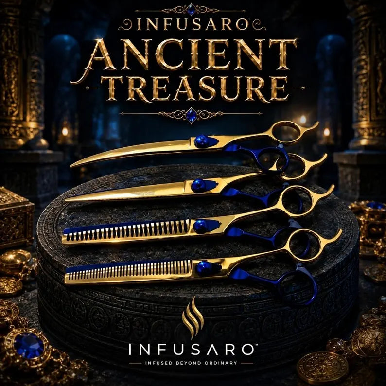 Ancient Treasure by  Infusaro - 4 Dog Grooming Scissors and Shears Set, Professional Pet Salon Grooming Accessories